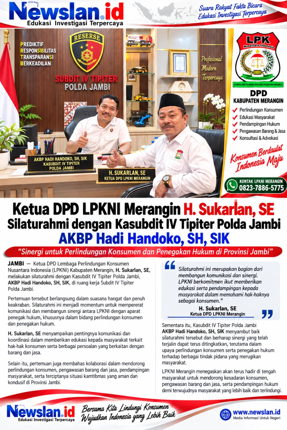 Ketua DPD LPKNI Merangin Silaturahmi dengan Kasubdit IV Tipiter Polda Jambi