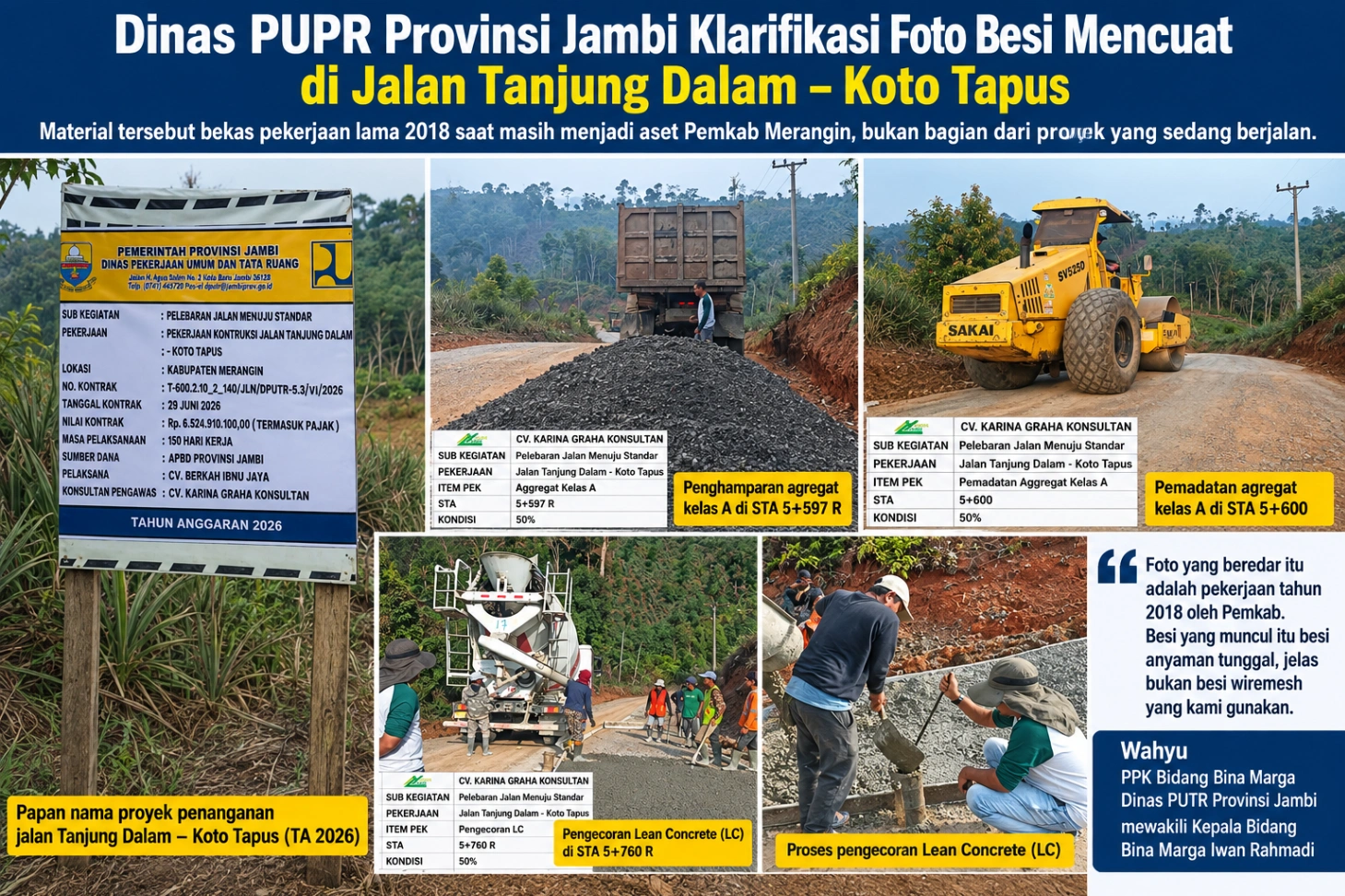 Pemprov Jambi Luruskan Berita Foto Kerusakan Jalan Tanjung Dalam-Koto Tapus, Ini Penjelasannya