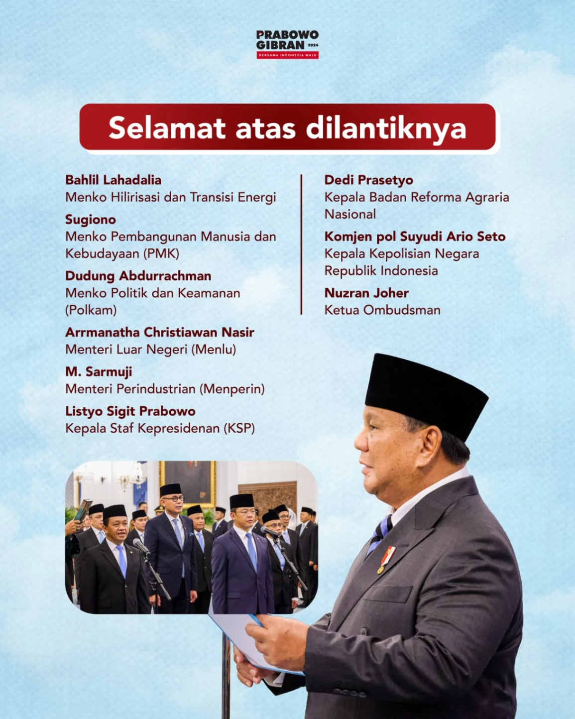 Presiden Prabowo Subianto Resmi Lantik Sejumlah Pejabat Tinggi Negara
