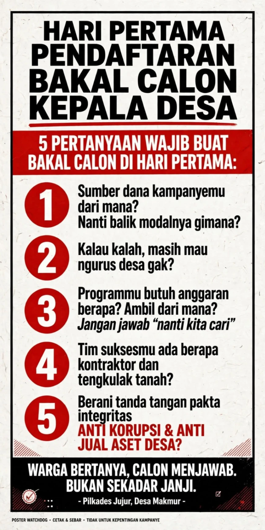 Hari Pertama Pendaftaran Bakal Calon Kepala Desa, Publik Diajak Mengawal Pilkades yang Jujur dan Berintegritas