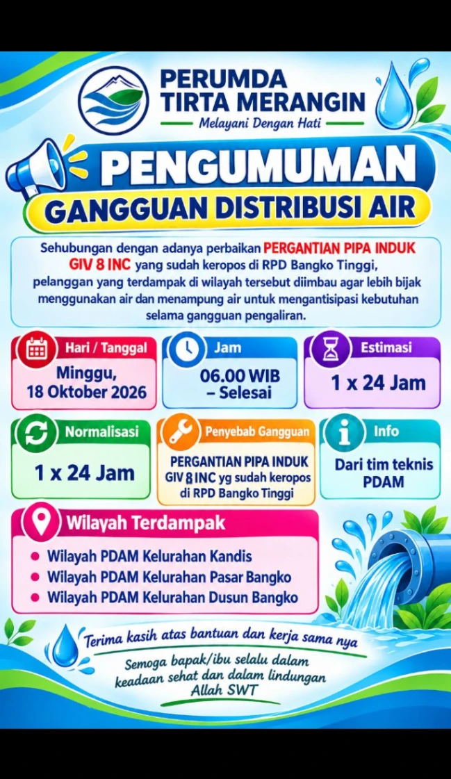 Perumda Tirta Merangin Imbau Pelanggan Tampung Air, Ada Perbaikan Pipa Induk di Bangko Tinggi