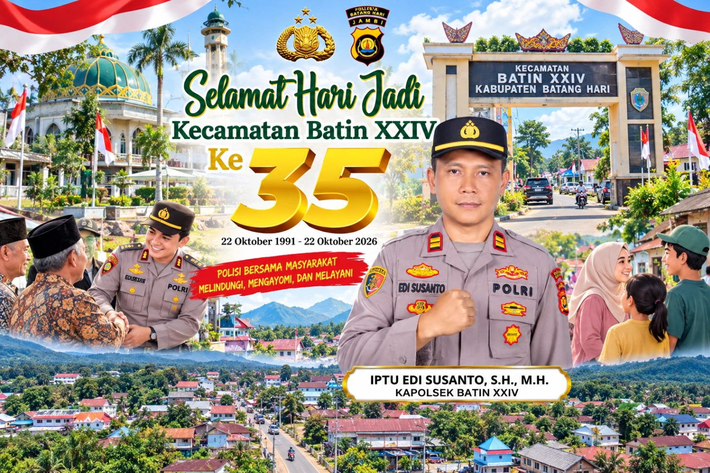 HUT KE-35 KECAMATAN BATIN XXIV, IPTU EDI SUSANTO AJAK MASYARAKAT PERKUAT SINERGI DENGAN POLRI