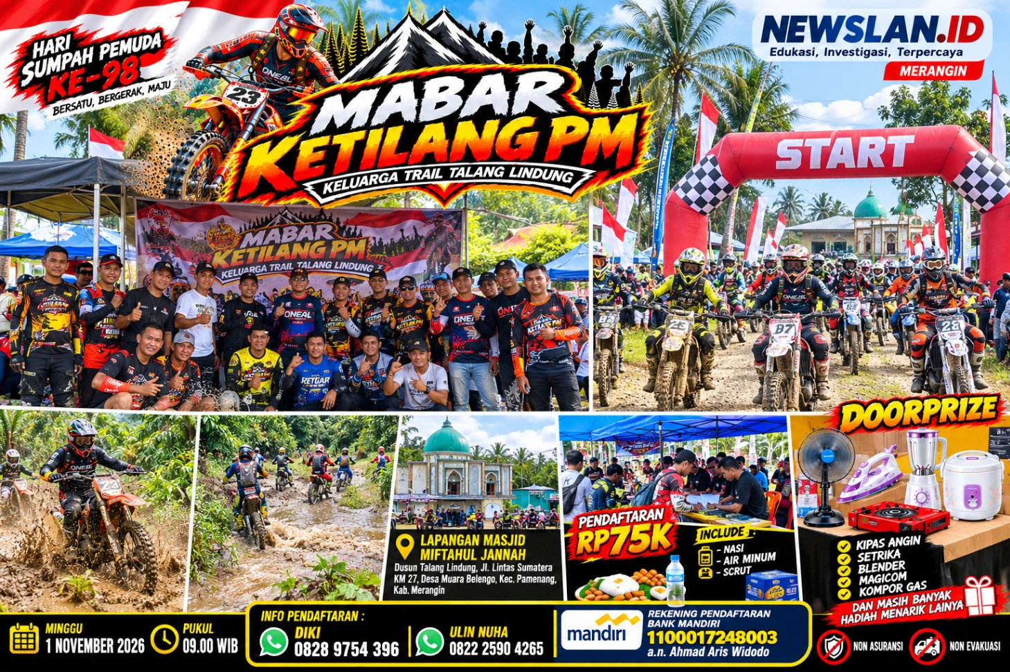 Sambut Sumpah Pemuda ke-98, Keluarga Trail Talang Lindung Gelar Mabar Ketilang PM, Siapkan Doorprize Menarik