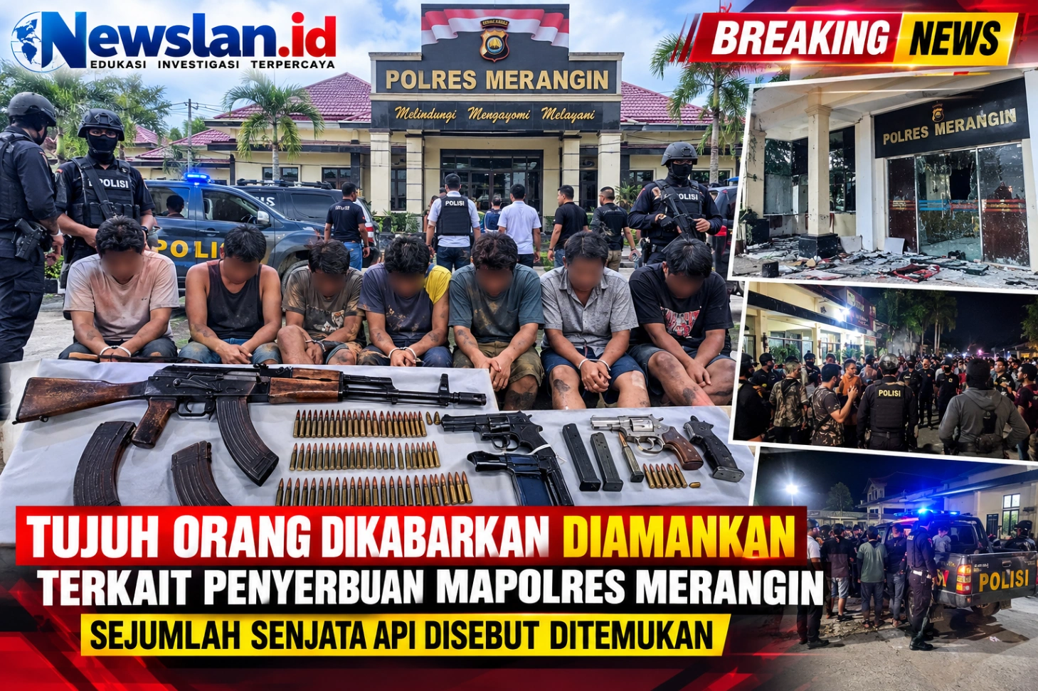 BREAKING NEWS! TUJUH ORANG DIKABARKAN DIAMANKAN TERKAIT PENYERBUAN MAPOLRES MERANGIN, SEJUMLAH SENJATA API DISEBUT DITEMUKAN
