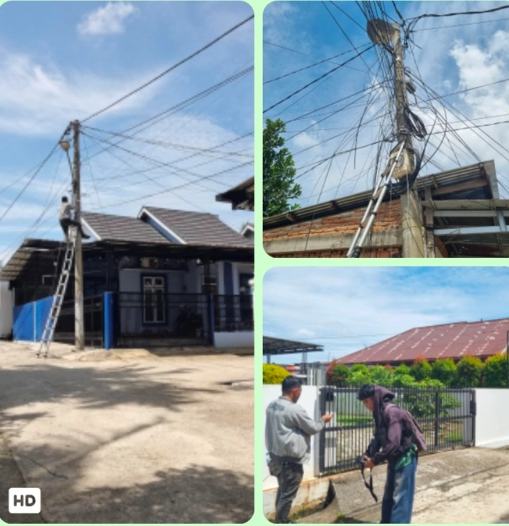 Ngeyel..!!! Setelah di Bersihkan Tim PLN Atas Permintaan Masyarakat,kabel-Kabel Sembrawut di BTN Bukit Mas Kembali di Pasang.