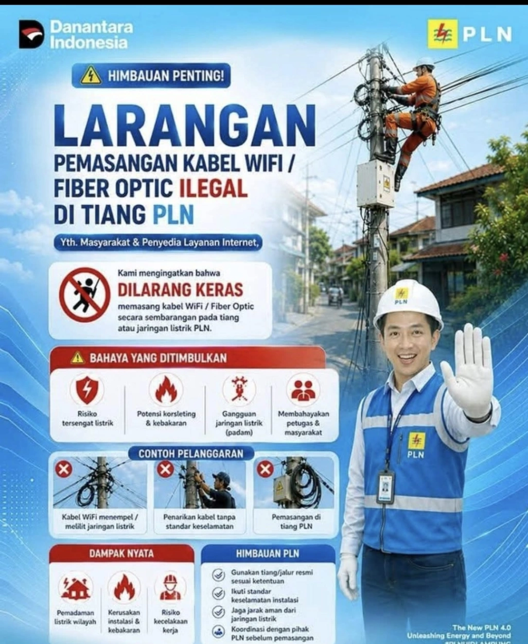 ULP PLN Bangko Beri Peringatan Keras Terhadap Pengusaha Internet Service Yang Jadi Benalu Tiang PLN