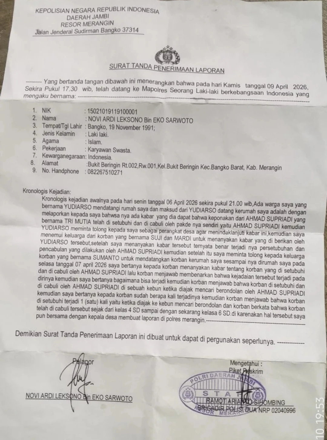 PELAPOR RT CABUL KAGET KORBAN DIBAWA KE JAWA TENGAH TANPA PEMBERITAHUAN