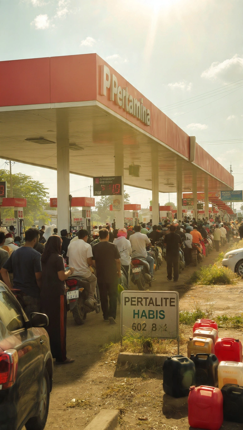 TAJUK: KATA PERTAMINA STOK AMAN, KATA WARGA ANTRIAN PANJANG