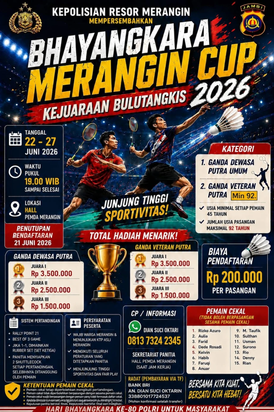 POLRES MERANGIN GELAR BULUTANGKIS BHAYANGKARA MERANGIN CUP 2026