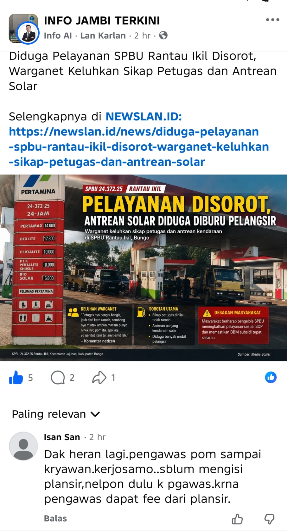 Diduga Ada Permainan di SPBU Rantau Ikil, Masyarakat Minta Pertamina dan Aparat Turun Tangan