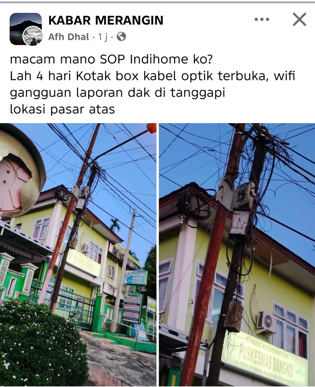 Kotak Box Kabel Optik Terbuka Selama Empat Hari, Gangguan IndiHome Tak Kunjung Ditangani, Warga Pasar Atas Pertanyakan SOP Pelayanan