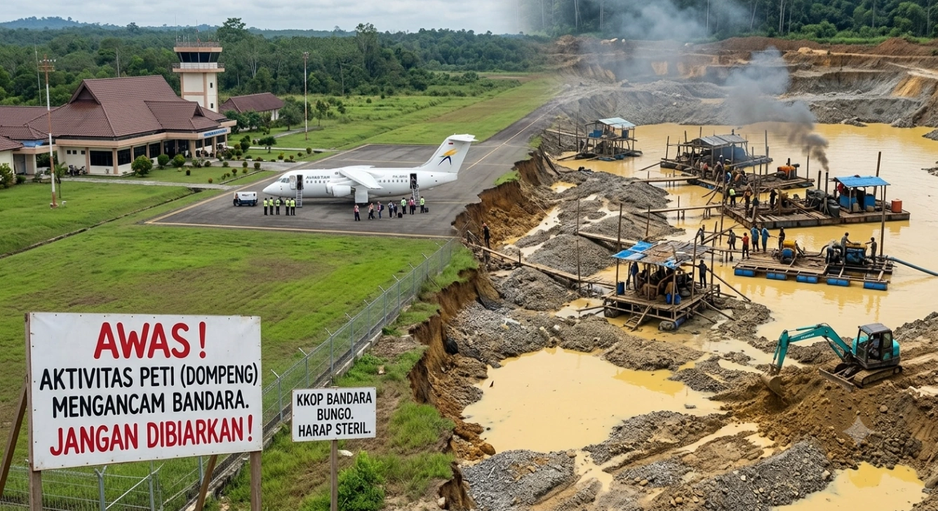 Bandara Bungo di Kepung Aktivitas Peti alias dompeng, Pemda dan Polres Bungo Tidak Berkutik  