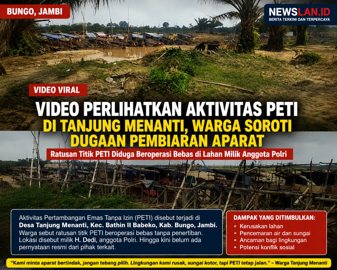 Video Perlihatkan Aktivitas PETI di Tanjung Menanti, Warga Soroti Dugaan Pembiaran Aparat