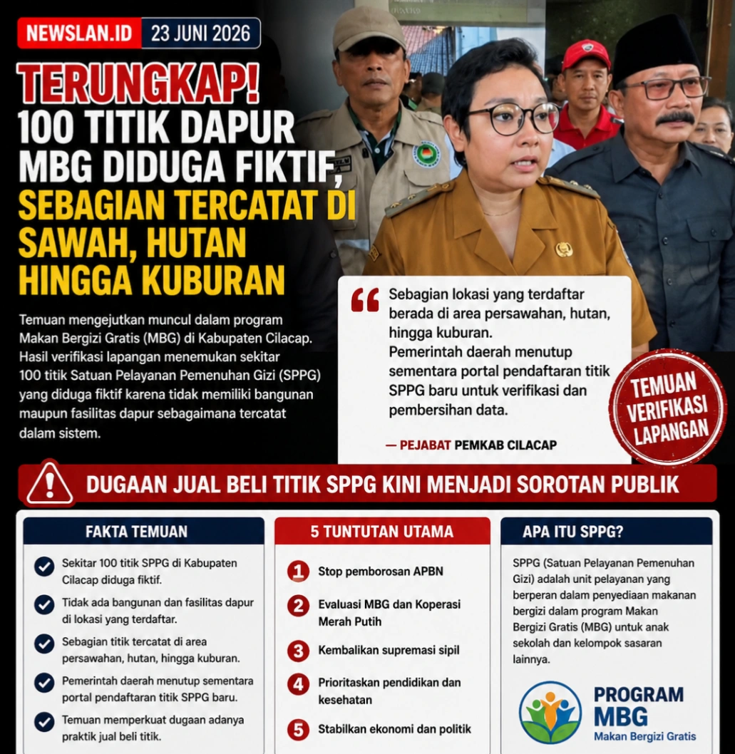 TERUNGKAP! 100 TITIK DAPUR MBG DIDUGA FIKTIF, SEBAGIAN TERCATAT DI SAWAH, HUTAN HINGGA KUBURAN