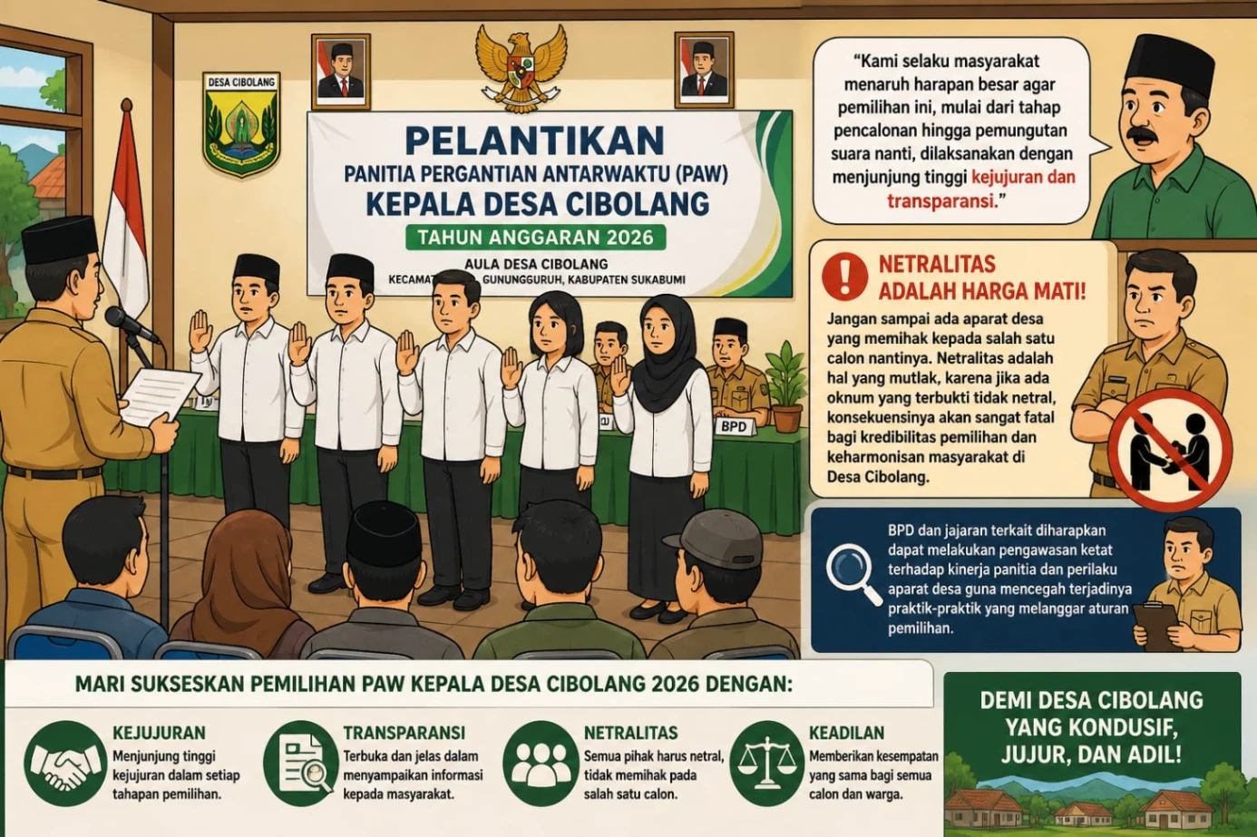 Panitia PAW Kepala Desa Cibolang Resmi Dilantik, Netralitas Aparat Desa Jadi Harga Mati