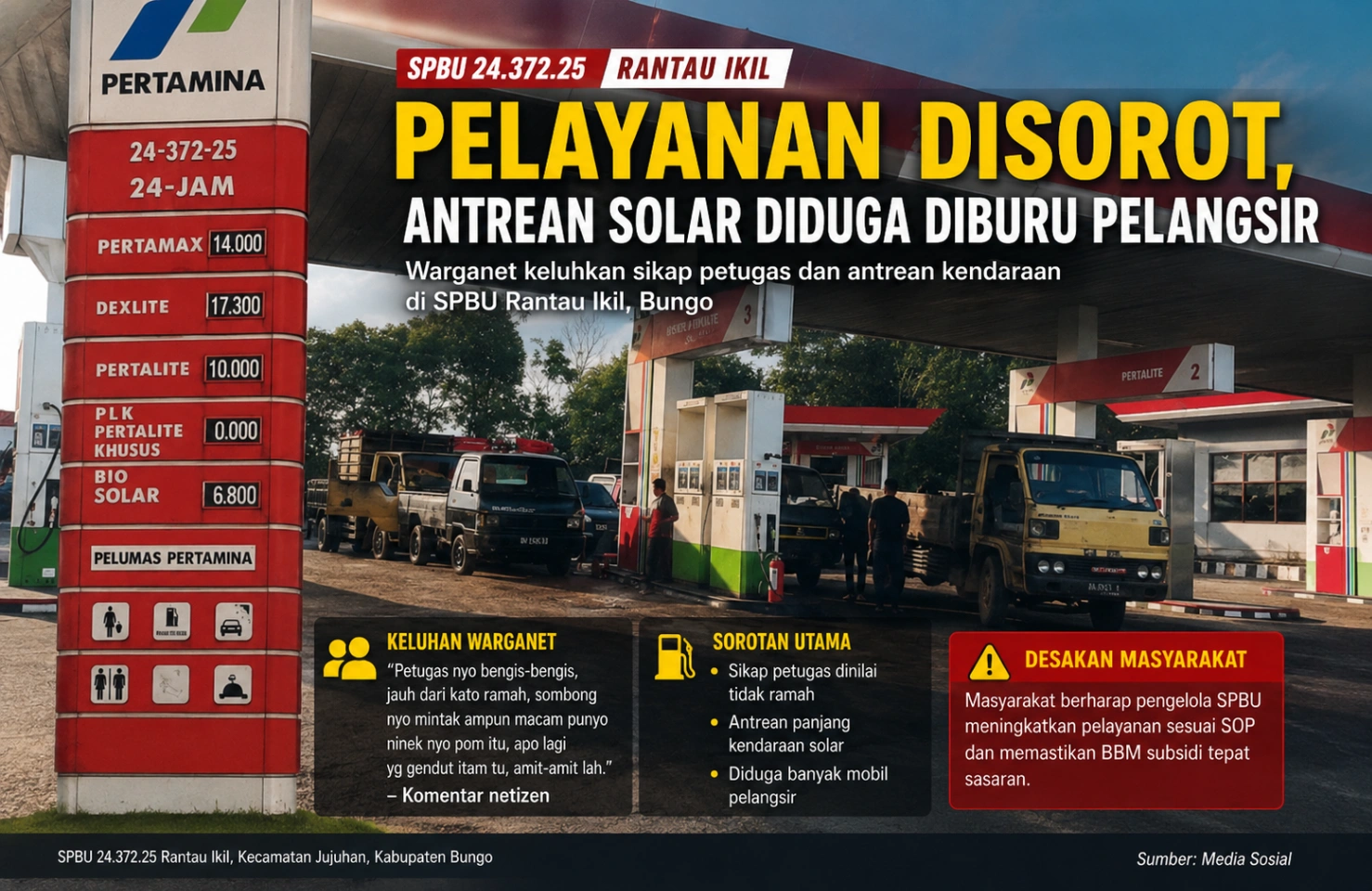 Diduga Pelayanan SPBU Rantau Ikil Disorot, Warganet Keluhkan Sikap Petugas dan Antrean Solar