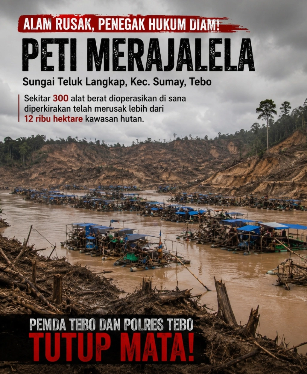 Potret Aktivitas PETI di Sungai Desa Teluk Langkap, Kecamatan Sumay, Kabupaten Tebo