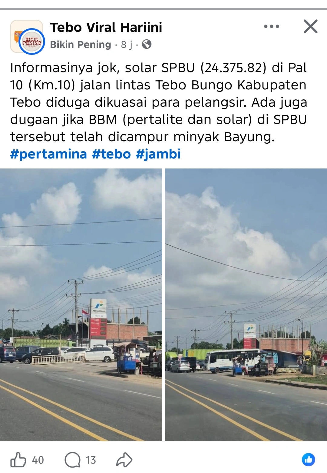 Keterlaluan! SPBU Pal 10 Tebo Diduga "Dikuasai" Mafia Pelangsir dan Jual BBM Oplosan Minyak Bayung