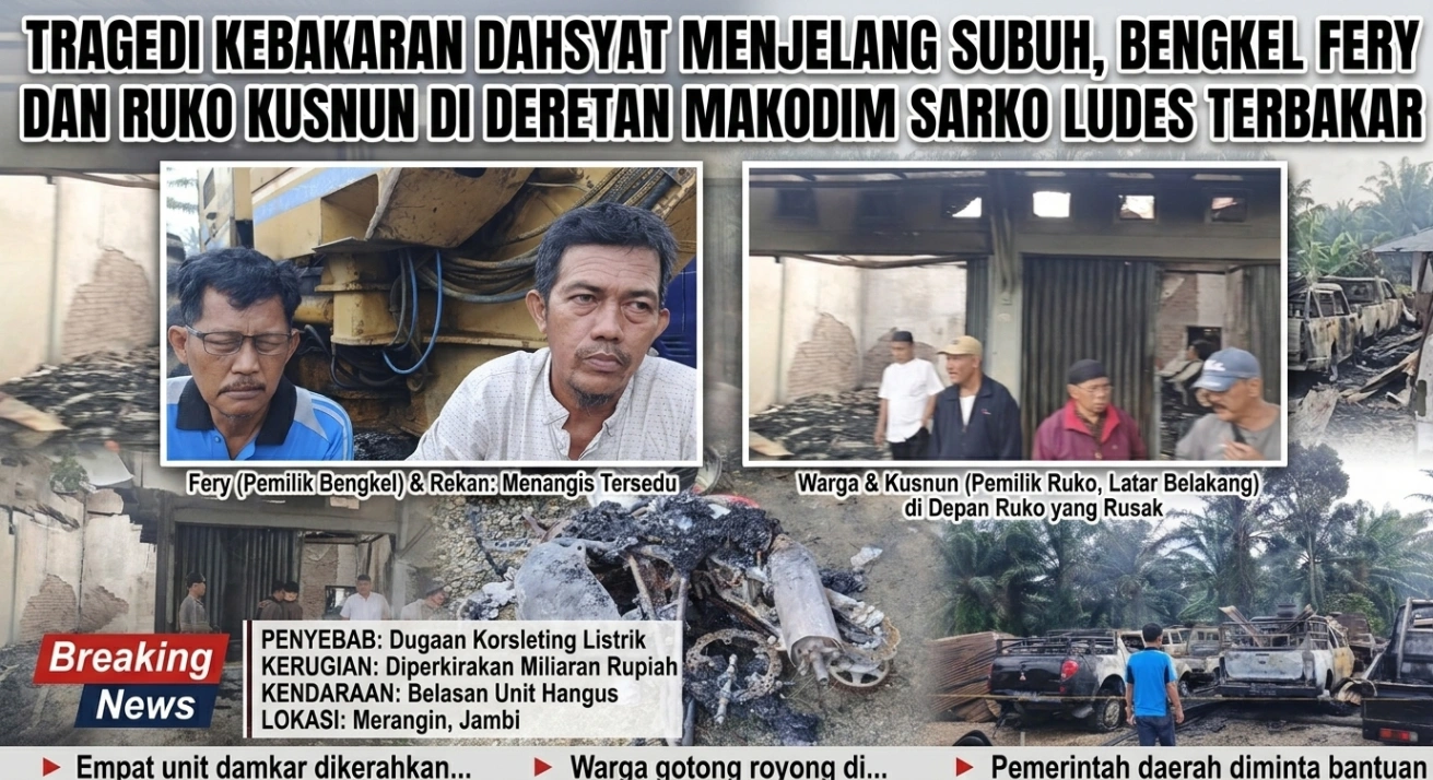 Tragedi Kebakaran Dahsyat Menjelang Subuh, Bengkel dan Ruko di Deretan Makodim Sarko Ludes Terbakar