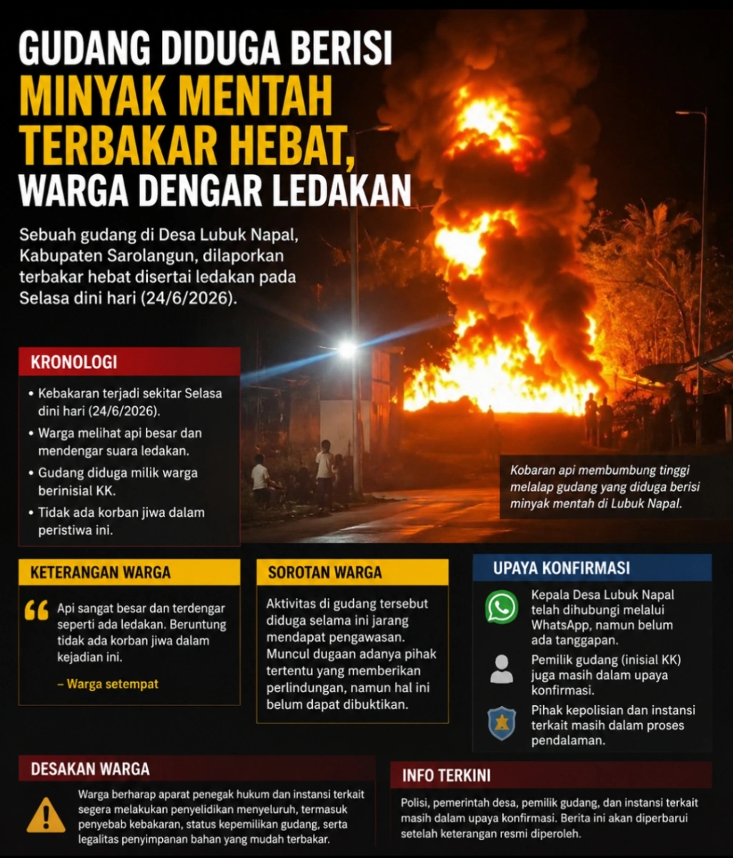 Gudang Diduga Berisi Minyak Mentah di Lubuk Napal Terbakar Hebat, Warga Dengar Ledakan